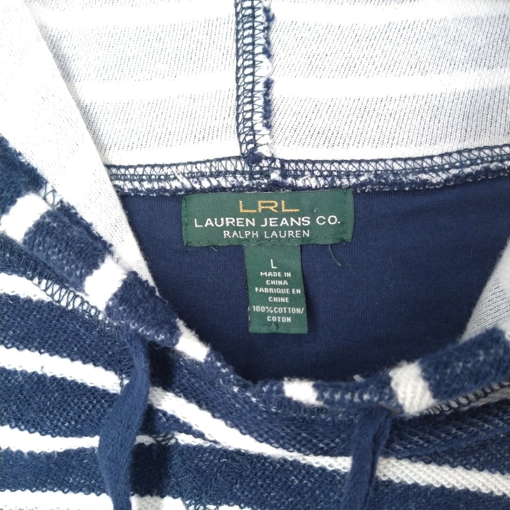 Lauren Jeans Co. Pullover Hoodie Ralph Lauren Womens Large Blue Striped Nautical - Picture 7 of 16